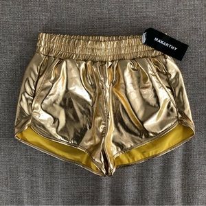 Makarthy Shiny Gold Booty Shorts Women’s Size S Rave Dance Metalic Sexy Mini NWT